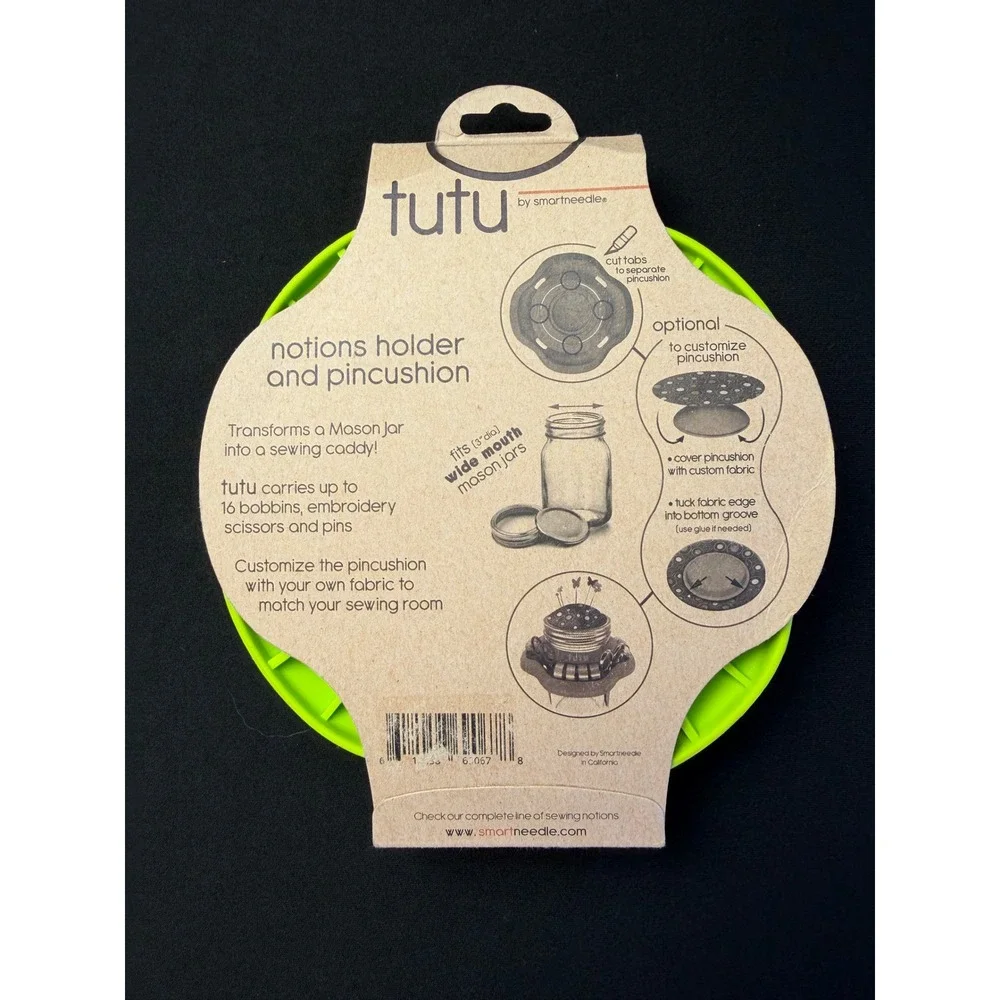 Smartneedle Tutu Notions Holder Pincushion Wide Mouth Mason Jar Sewing Caddy